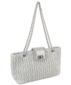 Chevron Quilted Classic Shoulder Bag LHU495-Z SILVER